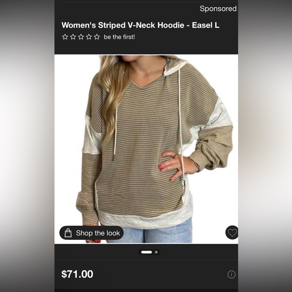 easel Striped Tan and Cream Hooded Pullover Sweatshirt